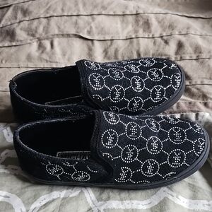 Michael Kors Black Slip-On Shoes with Silver Rhinestone Logo